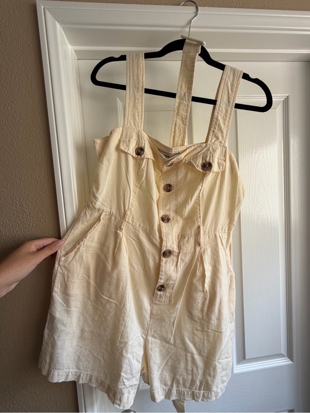 Mango Cream Button-Front Cotton Romper